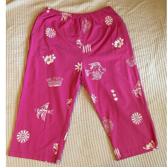 VTG Donna Tropical Boho Grandmacore Pink Cotton Fish Print Tee & Pant Set Sz XL - Picture 10 of 11